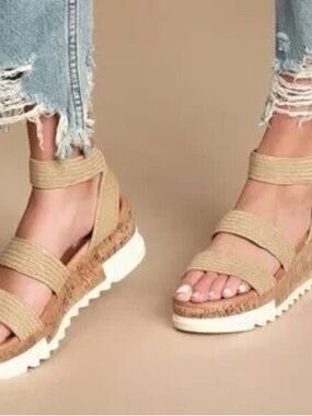 Steve Madden Natural Woven Cork-Platform Sandals